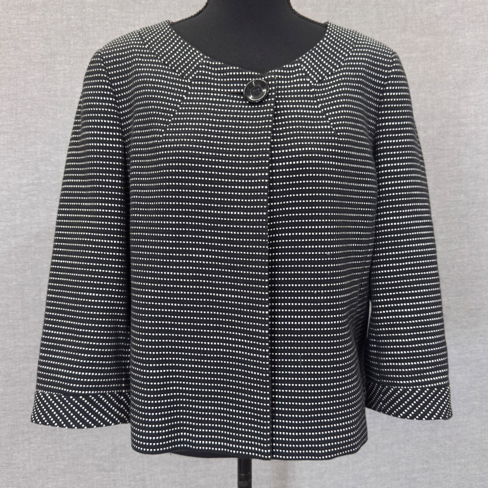 Talbots Black White Dotted Textured Cotton Cropped Blazer Jacket Womens 12